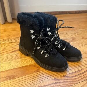 J. Crew Black Fur-Trimmed Winter Boots